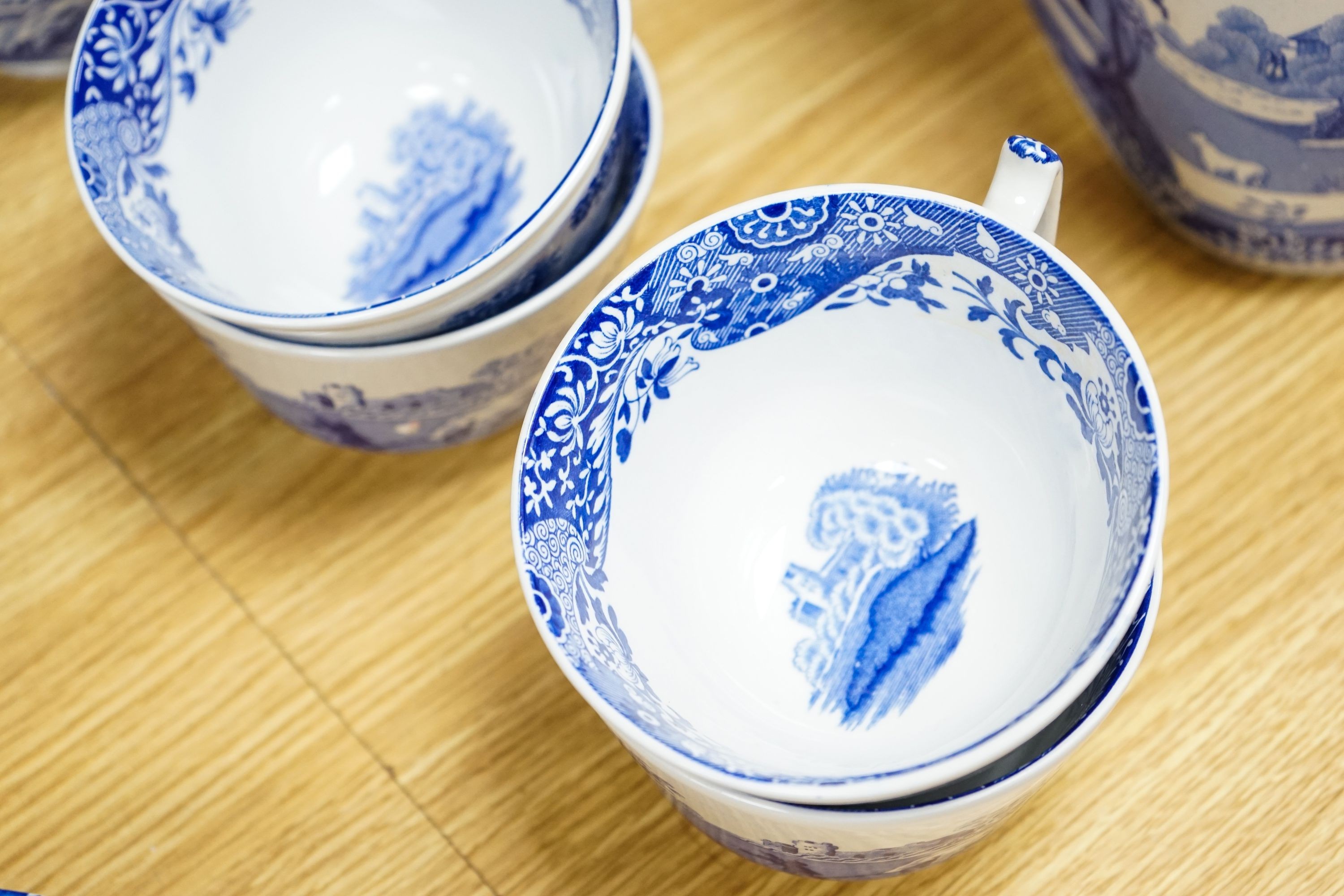 A Spode Italian design part service, including salt, pepper, tea and coffee pots, jug and basin etc.